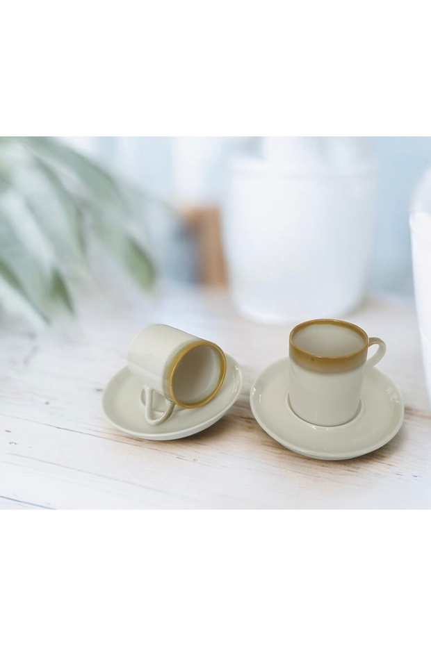 2-Person Ceramic White Patterned Cup Set - 2