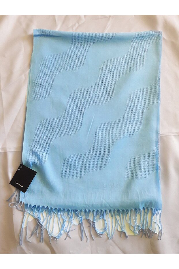 Mesh Plain Wave Patterned Blue Shawl - 6
