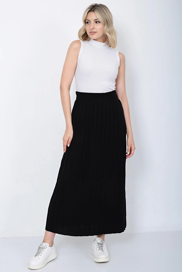 Kadın Triko Etek Oversize Siyah - 3