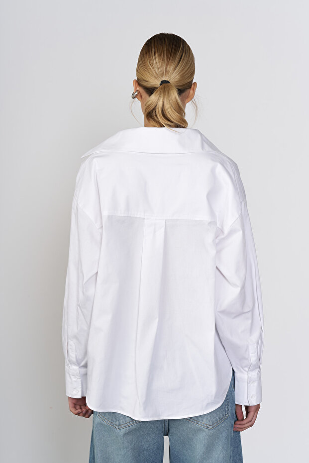 Geniş Yaka Oversize Gömlek - 4