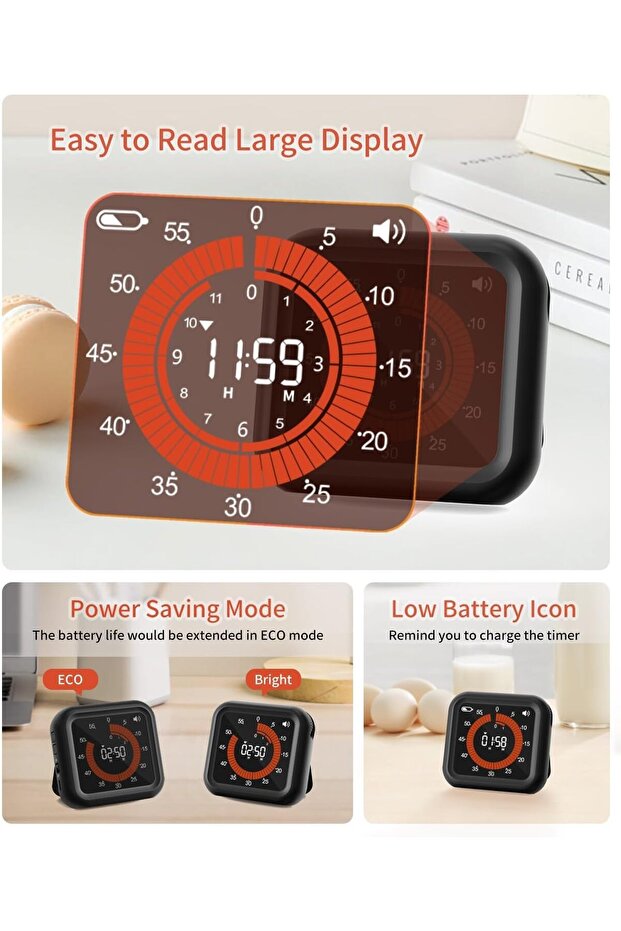 مؤقت رقمي مرئي، أداة إدارة الوقت، مؤقت منزلي، مؤقت تنازلي قابل لإعادة الشحن مع شاشة عرض VA - 8