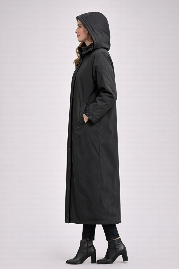 Dik Yaka Kapüşonlu Mont - 2