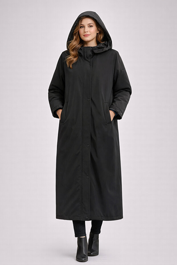 Dik Yaka Kapüşonlu Mont - 1