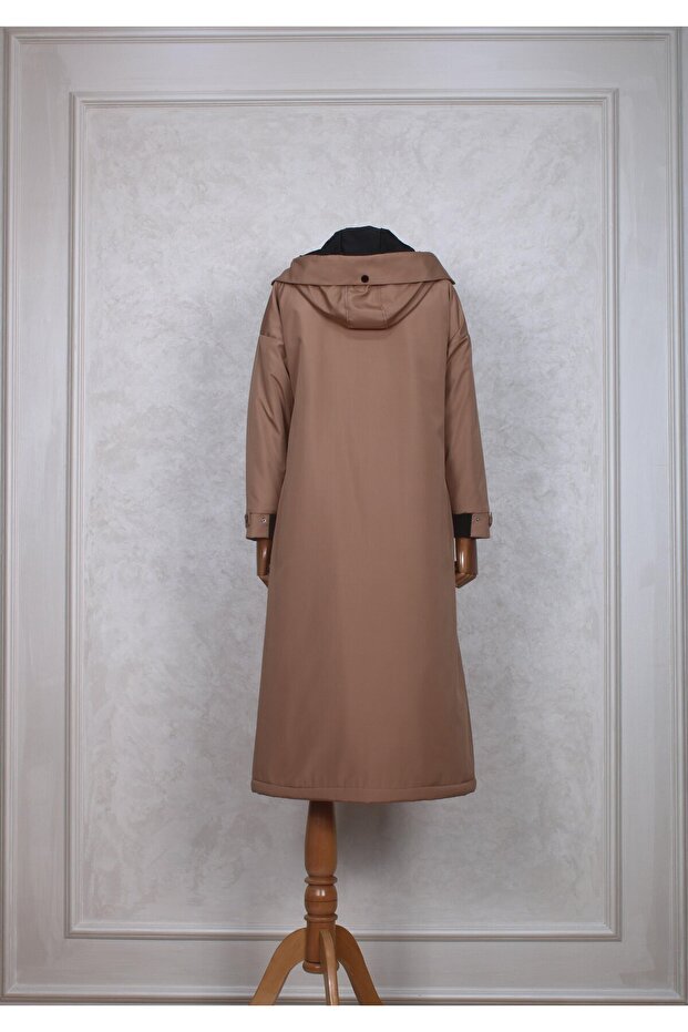 Dik Yaka Kapüşonlu Mont - 8