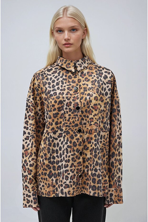 قميص متعدد الألوان بنقشة الفهد 3400 - 5