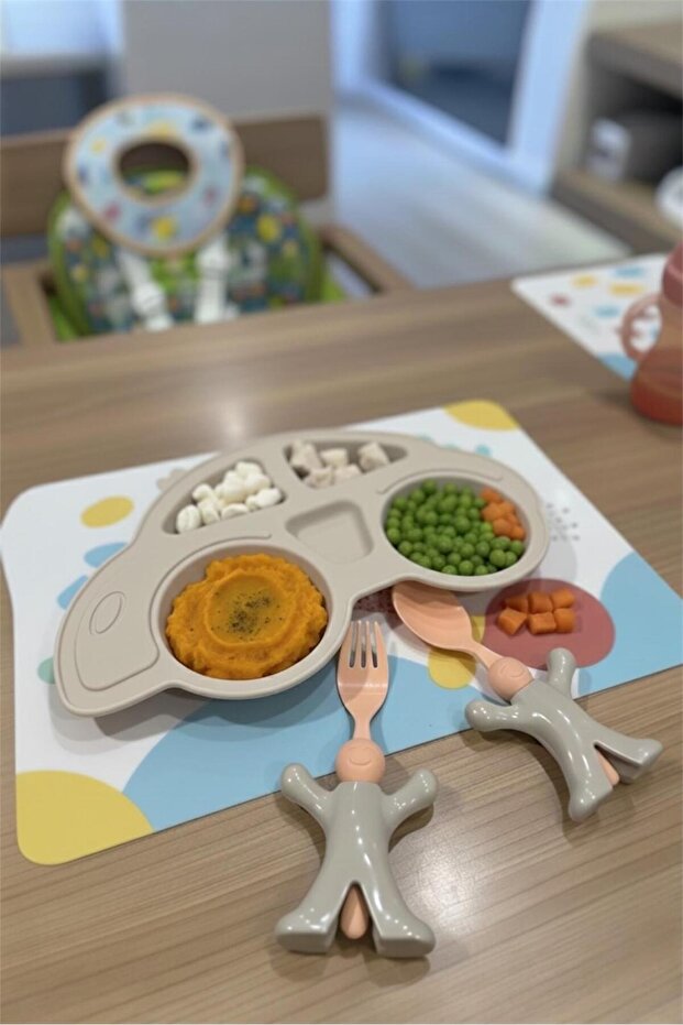 Car Cream 3-Piece Food Set Children's Dinner Set Figured Food Plate Fork Spoon