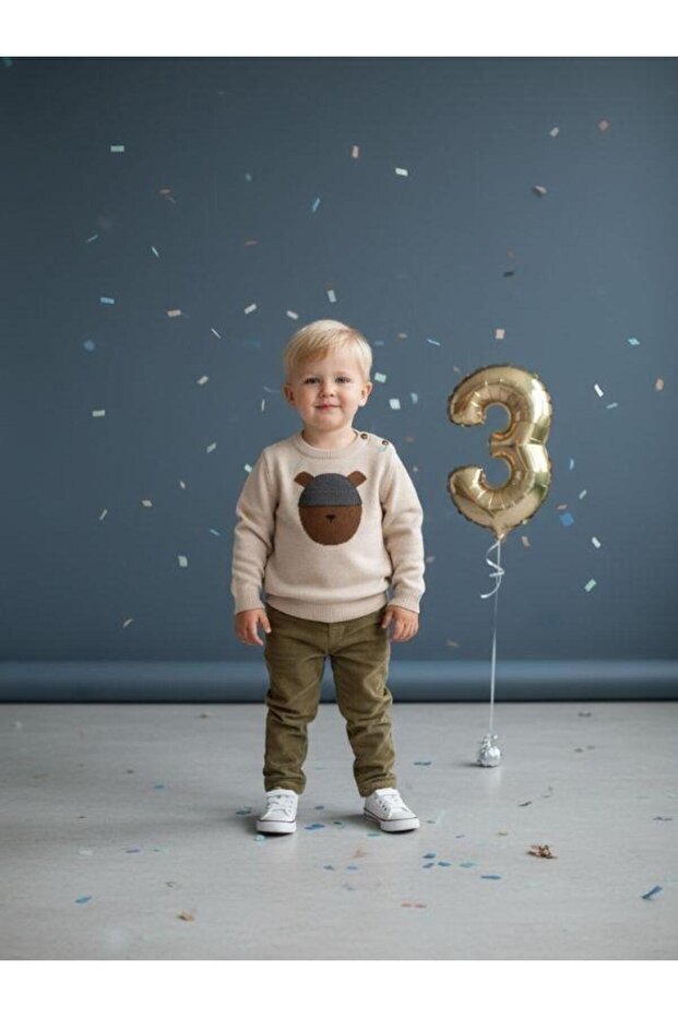 Baby Boy Teddy Bear Patterned Sweater and Pants Set
