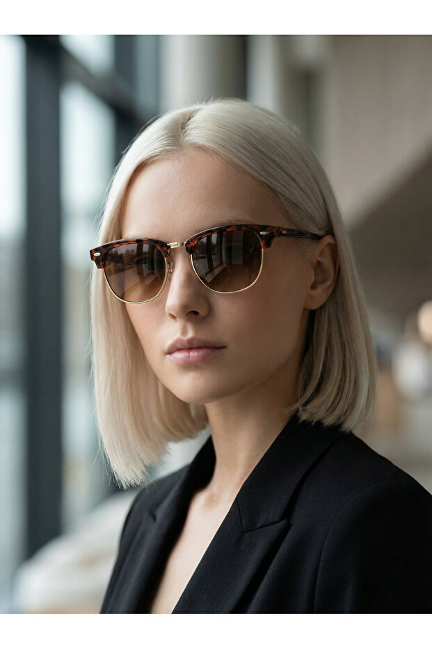 Square Brown Leopard Gold Detail Women's Sunglasses