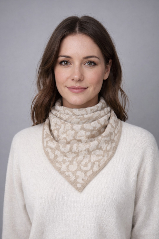 Leopar Desenli Triko Fular - 1