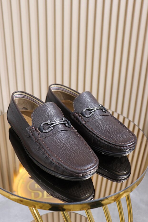 Genuine Leather Buckle Men's Flat Shoes B-002