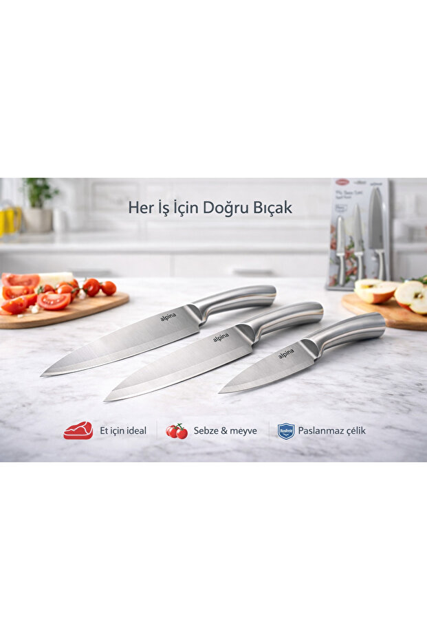 Paslanmaz Çelik 3lü Bıçak Seti - 4