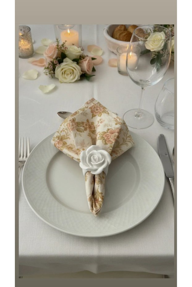 Napkin Buckle with Roses Special Day, Valentine's Day Concept Handmade Concrete Napkin Holder (6 Pieces)