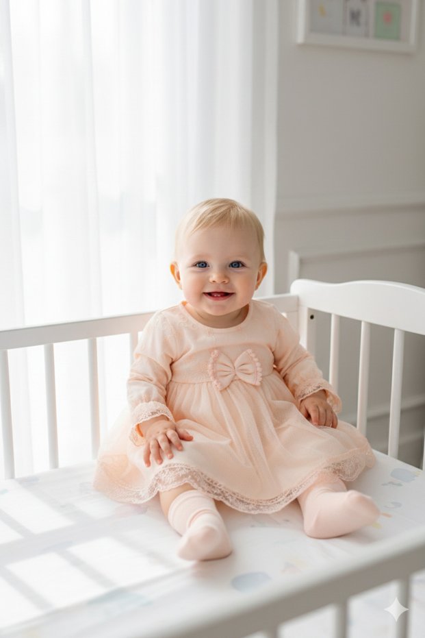Baby Girl Religious Ceremony Dress with Lace and Bandana