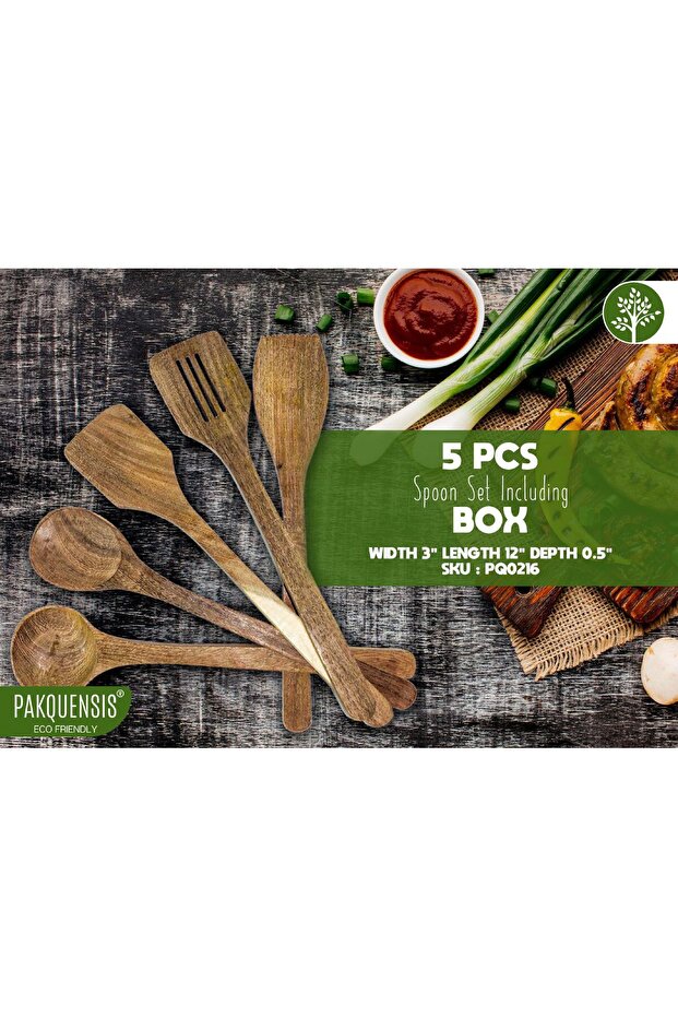 طقم ملاعق مكوّن من 5 قطع باللون الأبيض مع علبة