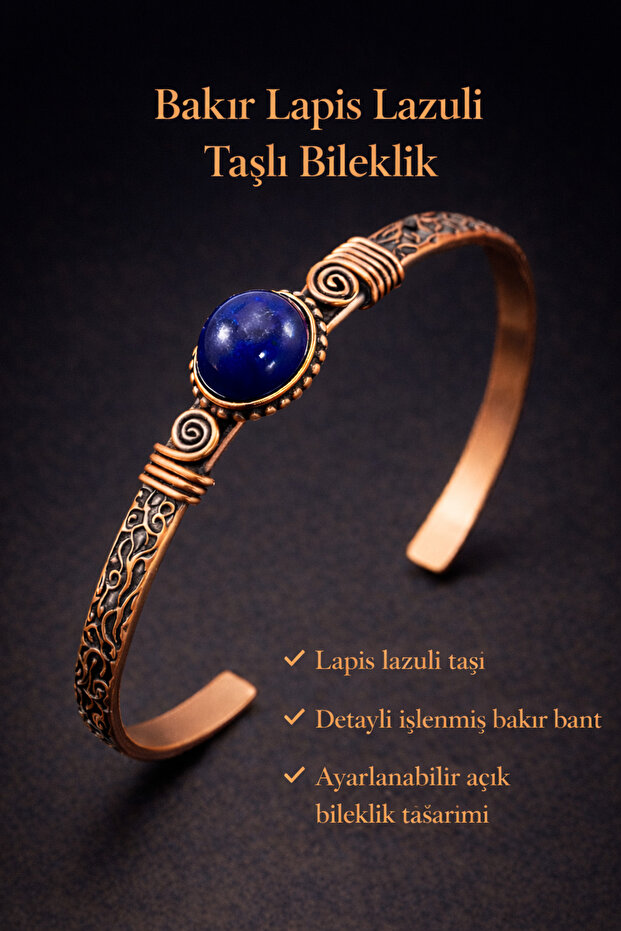 Men's Copper Bracelet Natural Lapis Lazuli Stone Women's Handcuff Bracelet