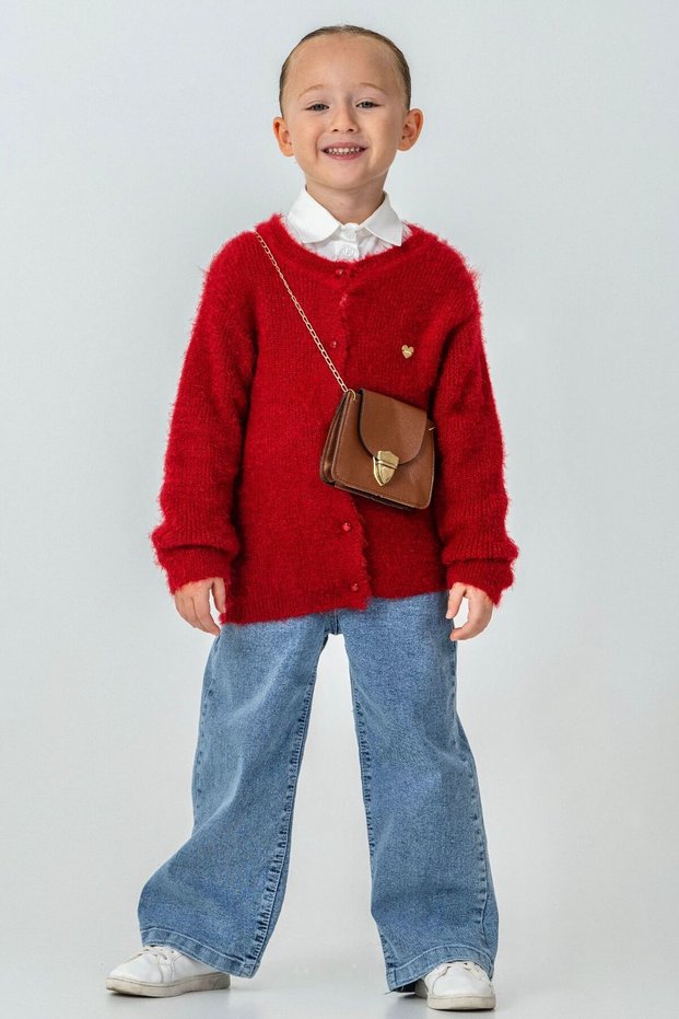 Girl's 4-Piece Stylish Combination Set | Cardigan Shirt Pants and Bag | Daily & Special Day (2-5 / 6-9 Years Old)