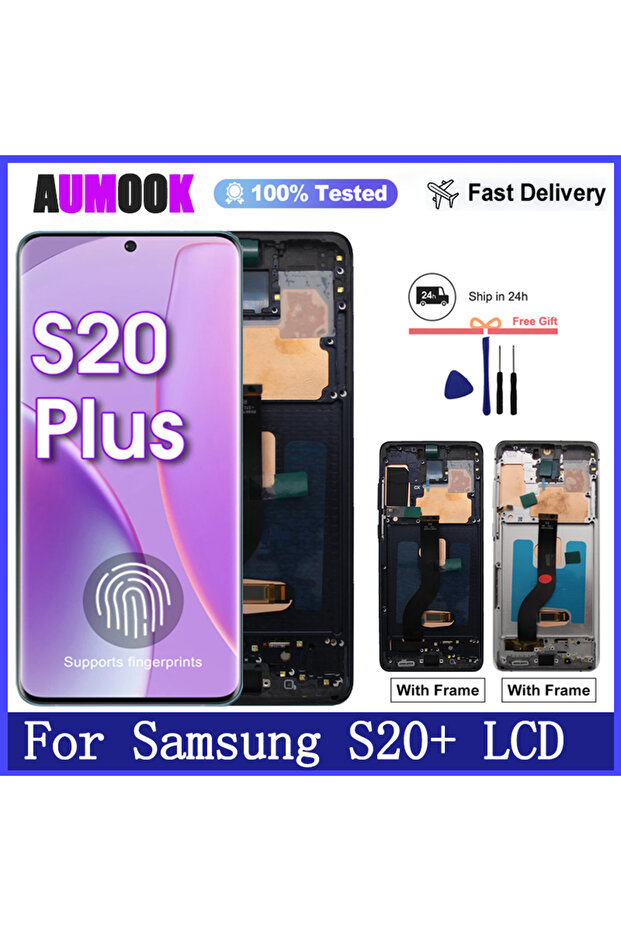 شاشة AMOLED بإطار فضي لهاتف S20 Plus، متوافقة مع شبكات الجيل الرابع والخامس، شاشة LCD تعمل باللمس، محول رقمي F