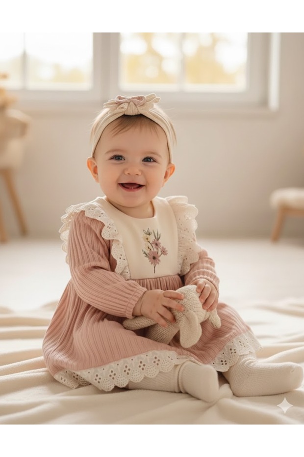 3611 Girl's Long Sleeve Cotton Flowered Twill Dress Set