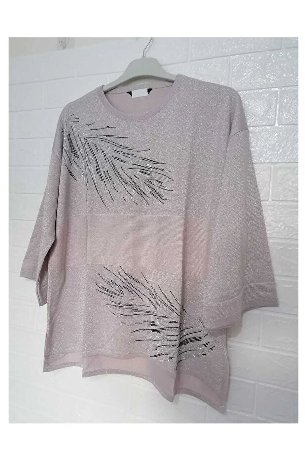 1st quality knitwear, shiny, three-quarter sleeve, relaxed fit, cotton sweater