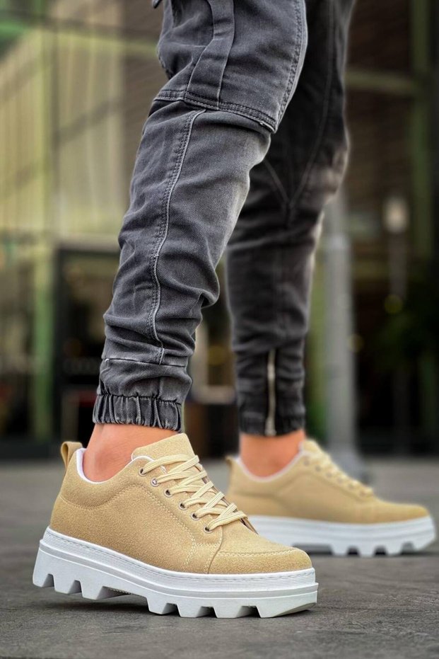 Kb056 Men's Casual Lace-Up Suede Sports Sneaker Shoes Sbt - Beige