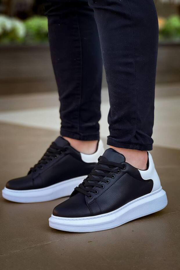 Kb-X500 Men's Casual Lace-Up Leather Sports Sneaker Shoes Cbt - Black/White