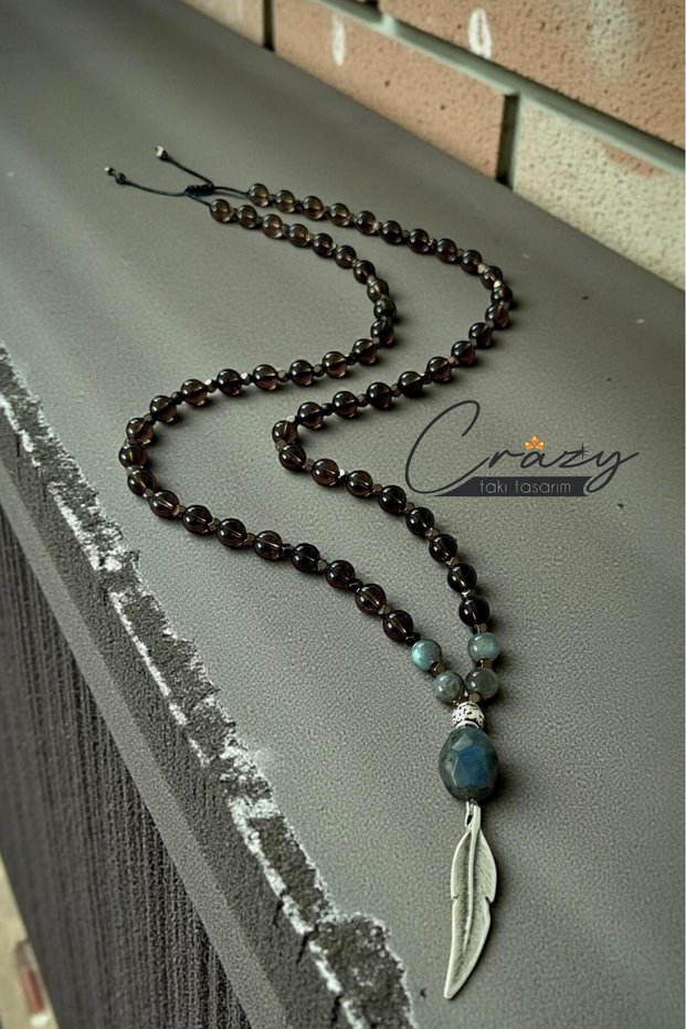 8 mm Smokey Quartz - Labradorite & Hematite Natural 70-80 cm Long Men's Necklace