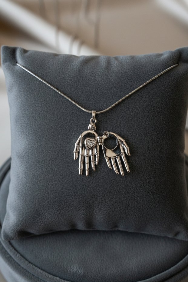 Silver Couple Lover Friend Necklace Hand Figure Steel 45 cm