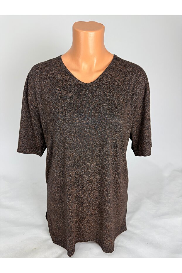 Women's Stretch Fabric Patterned U-Neck Short Sleeve Slit Mother Combed Cotton T-Shirt