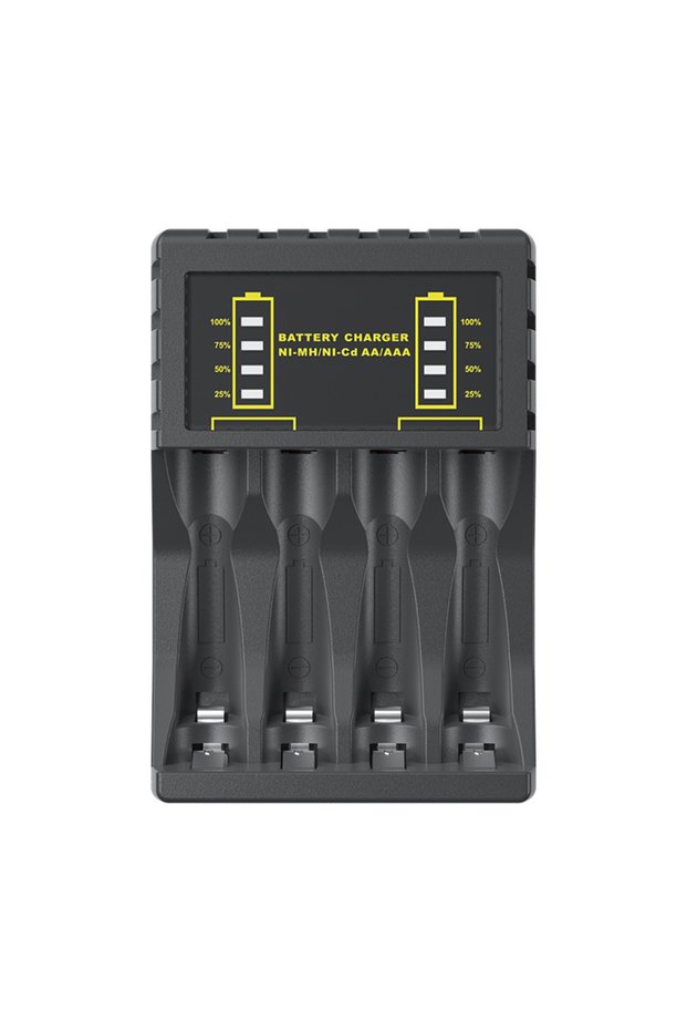 Black Battery Charger 4 Slots Intelligent LED Indicator USB Charger for 1.2V Ni-MH/Ni-Cd Rechargeabl