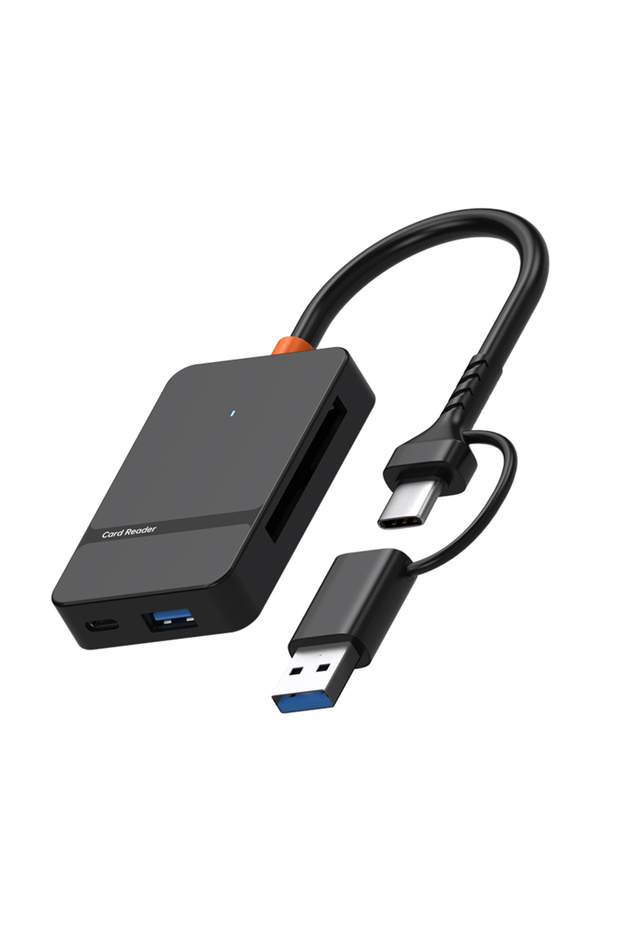 قارئ بطاقات متعدد الوظائف 8 في 1 أسود اللون، موزع USB 3.0، قارئ بطاقات ذاكرة TF/SD/MS/CF لأجهزة iPhone وAndroid