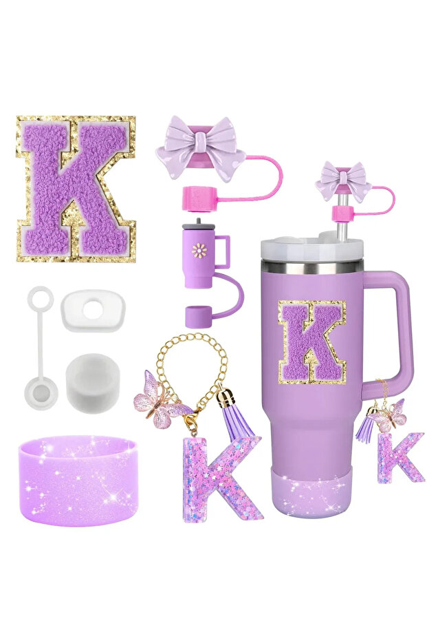 K-Purple-8pcs 8PCS Accessories Set for Stanley Cup Purple 30oz 40oz tumbler Silicone Straw Topper Co