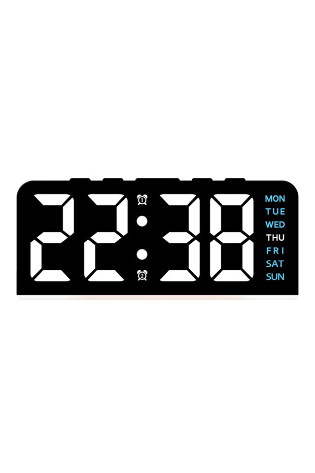 هيكل أسود - ساعة منبه رقمية LED زرقاء مقاس 7 بوصات، ساعة طاولة بثلاثة مستويات سطوع قابلة للتعديل/