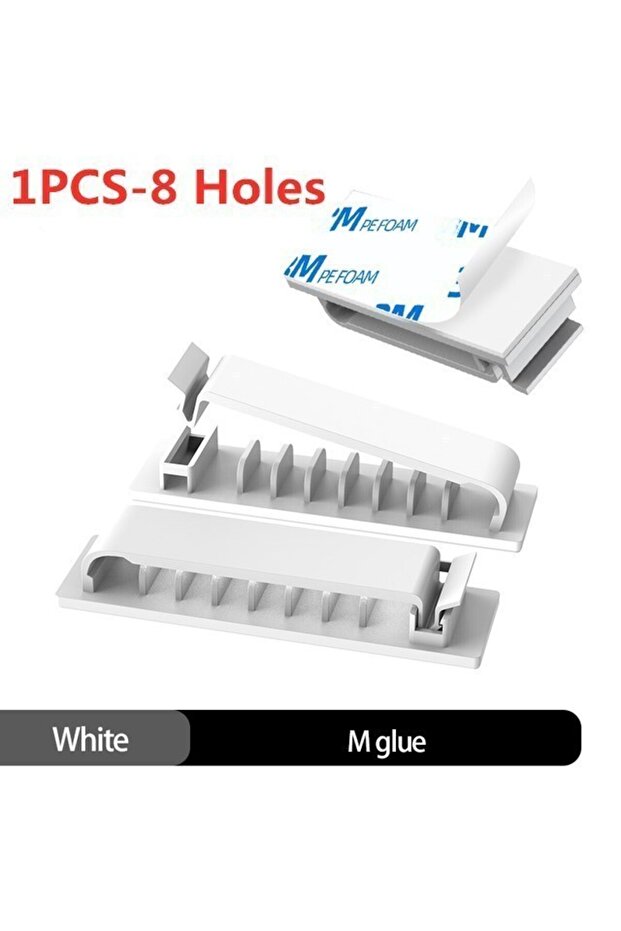 8 Holes-White Self-adhesive Cable Organizer Wire Tie Cable Clamp Clips Holder Clamp Management Car G