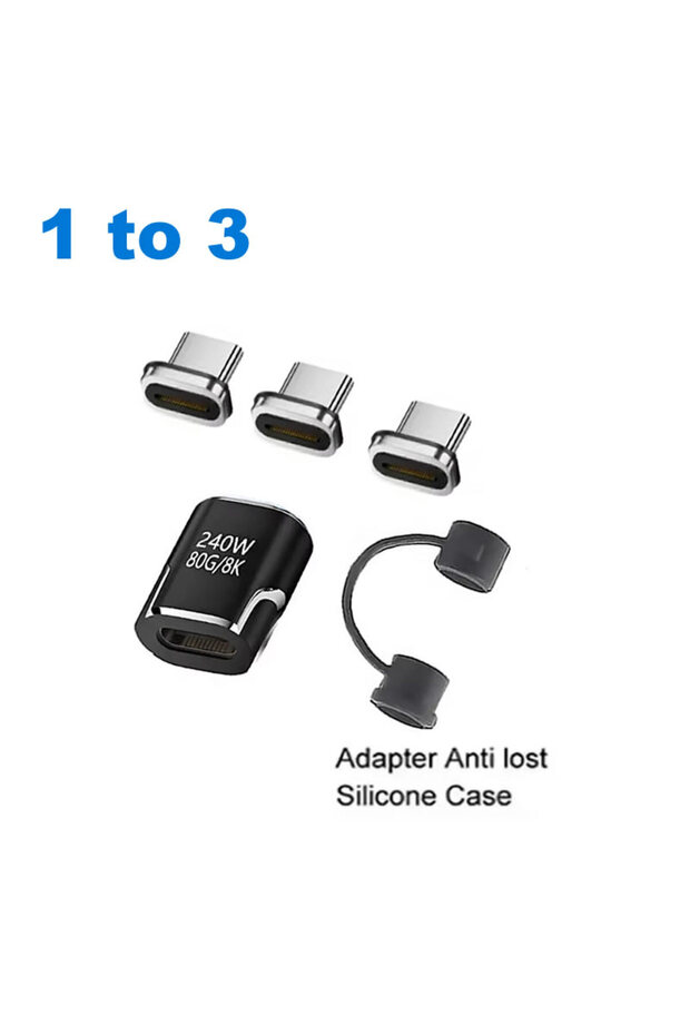 أسود - محول USB من النوع C مغناطيسي بقوة 240 واط، من 1 إلى 3 منافذ، معدني، نقل بيانات بسرعة 80 جيجابت في الثانية، فيديو بدقة 8K، شحن سريع، الولايات المتحدة الأمريكية