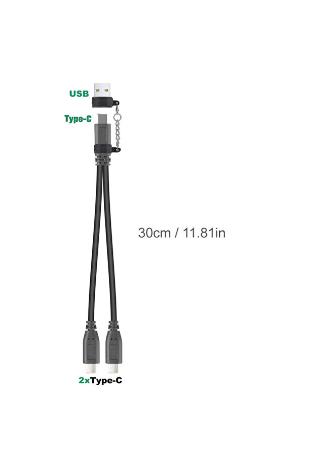 كابل USB-C مزدوج بطول 30 سم، مدخل واحد ومخرجين، من النوع C، كابل شحن USB-C مقسم إلى النوع C، متعدد الاستخدامات