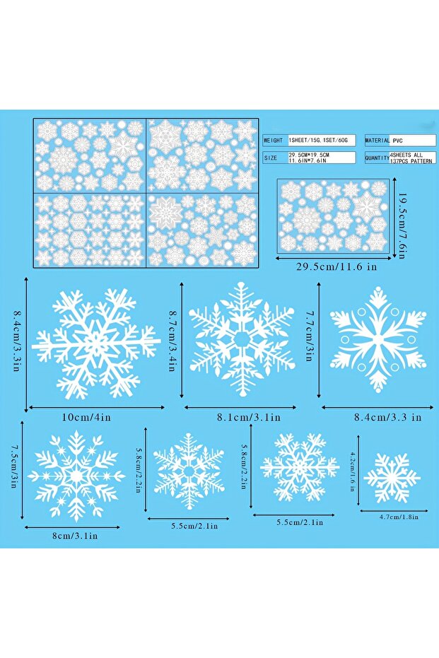 4 sheets 4 sheets/set Christmas Window Stickers - Static White Snowflake and Winter Decorations, Reu