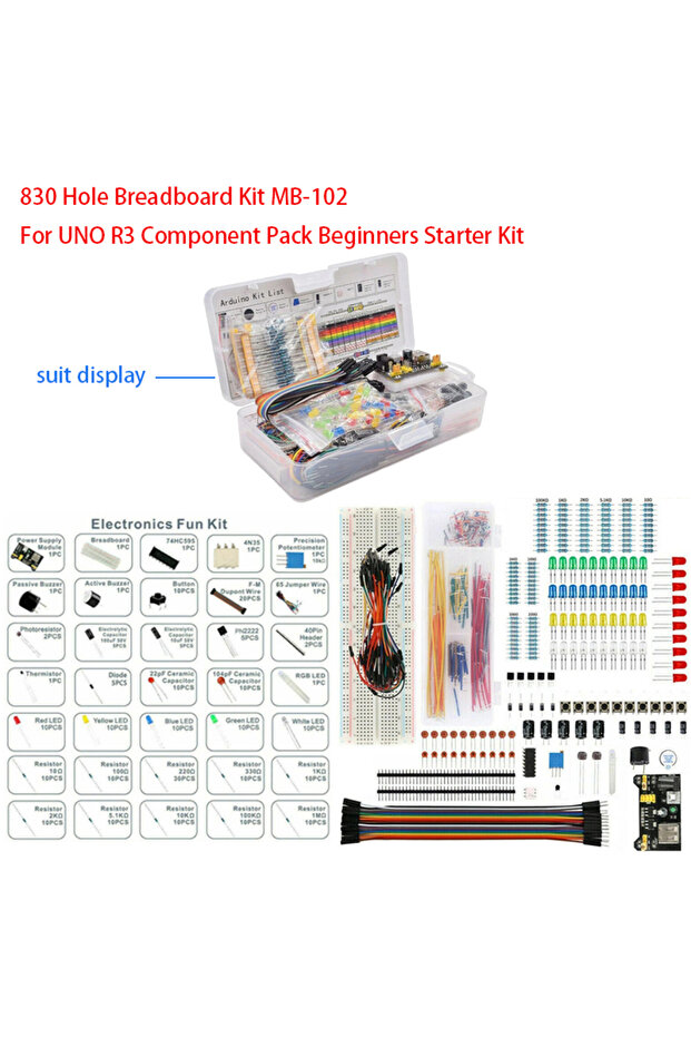 طقم لوحة تجارب MB-102 ذو 830 ثقبًا للوحة UNO R3 Element Pack، طقم بداية للمبتدئين