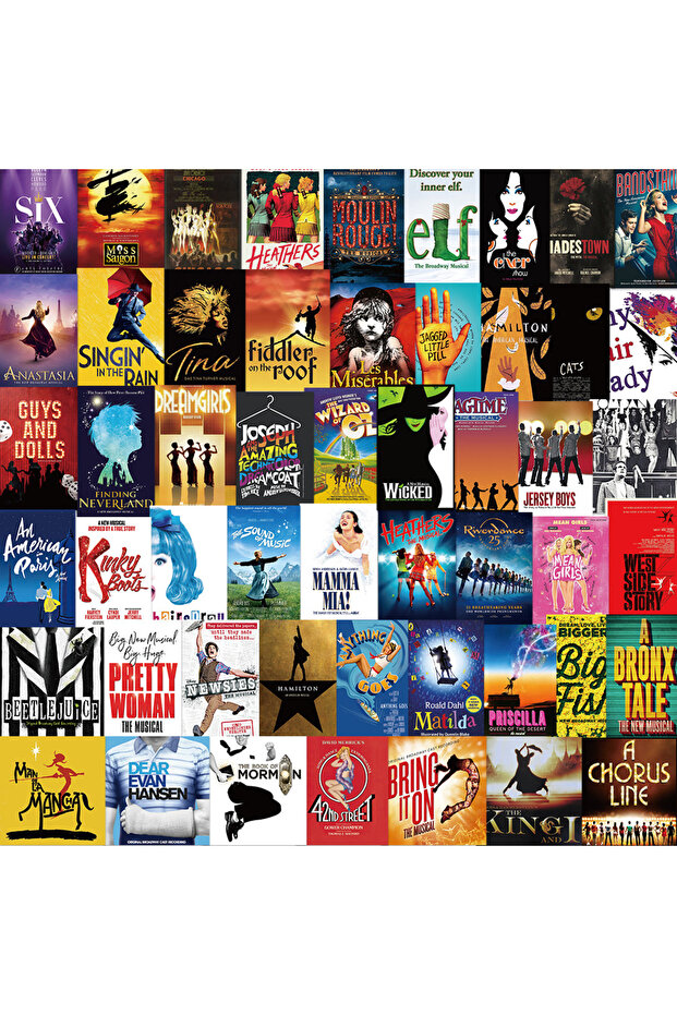 52PCS 52Pcs Broadway Musical Stickers,Classic Musical Graffiti Stickers, DIY Waterproof Decals, Stic