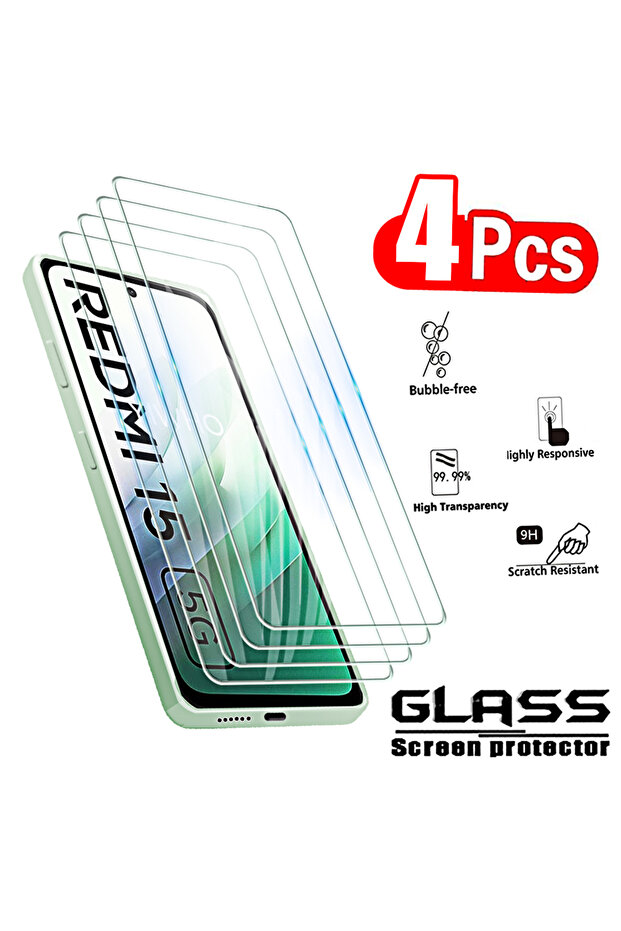 Redmi 15 5G 4 Pieces Transparent 4Pcs Tempered Glass for Redmi 15 5G 4G 6.9" Screen Protectors Prote