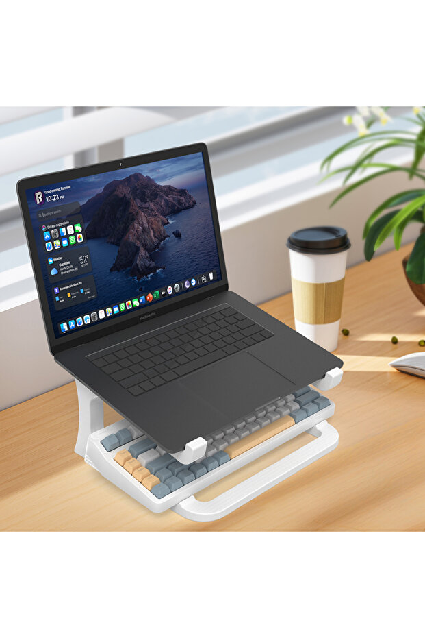 WHITE Ergonomic laptop stand with keyboard stand - portable desktop lift, suitable for MacBook, PC,