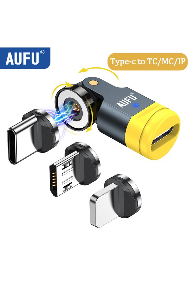 1pin Adapter 3tips AUFU 540 Degree Rotating Magnetic Adapter USB to Type-C Charging Cable Magnetic U