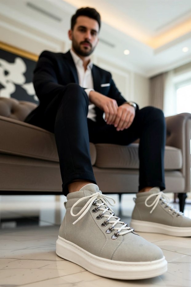 Men's High-Top Lace-Up Suede Sneakers Flat Sole Functional Durable Quality Stylish