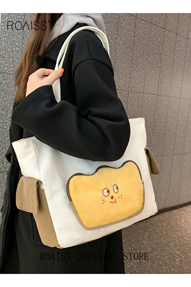 Large Capacity Shoulder Bag Durable Macaron Color Scheme Smooth Zipper Solid Color Tote Bag