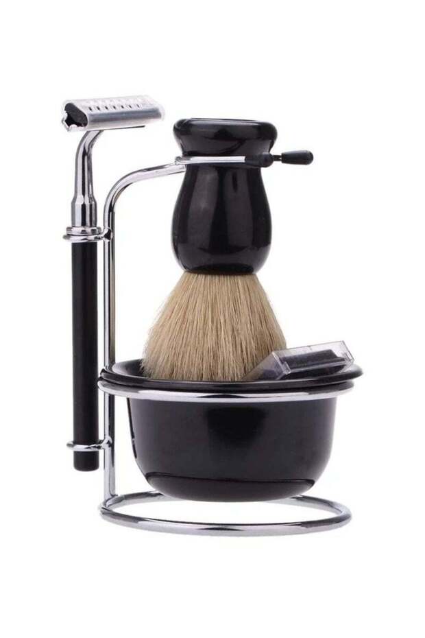 Professional Manual Shaving Kit, Beard Razor Brush Bowl Stand for Men