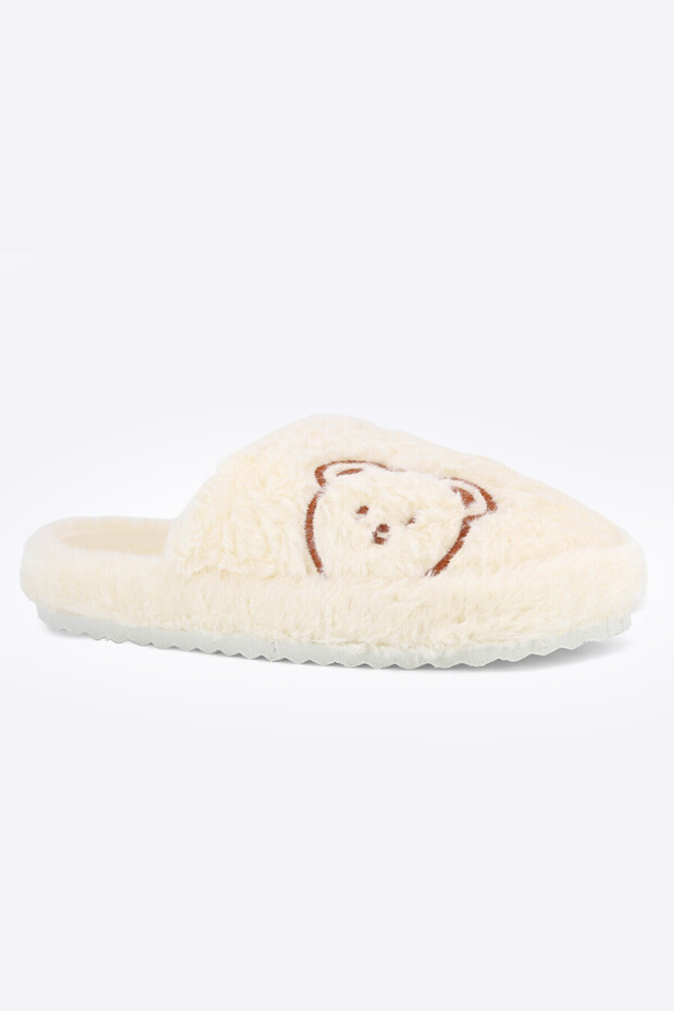 Ecru House Slippers with Teddy Bears on the Side