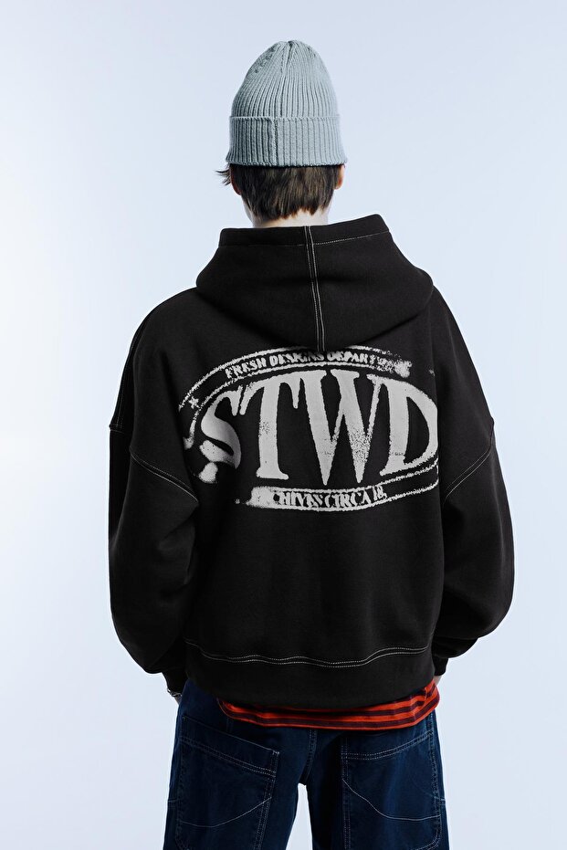 STWD kapüşonlu siyah sweatshirt - 4