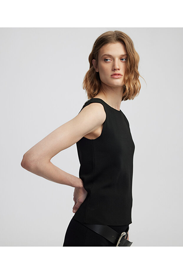 Strass taş işlemeli V yaka triko - 3