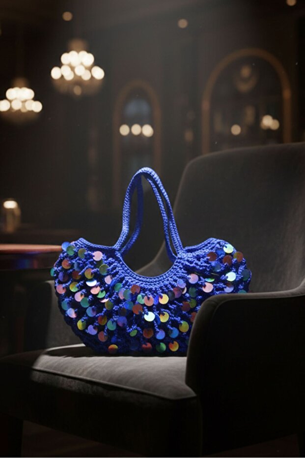 - Nazlı 4607 8880 Handmade Macrame Thread Sequin Net Model Bag / 39 X 24 cm