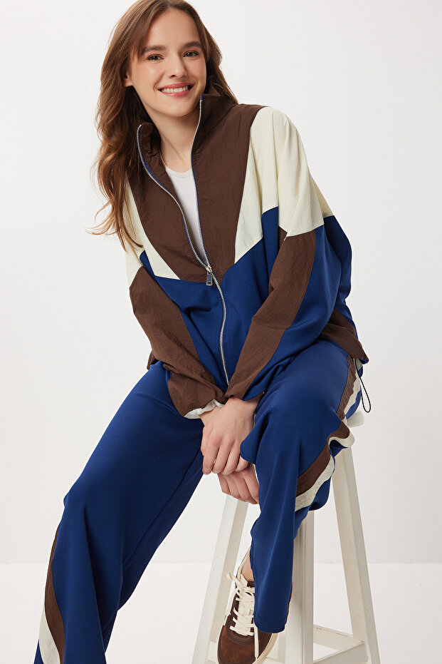 Contrast Parachute Detailed Modal Suit Lby0031 Dark Blue Brown