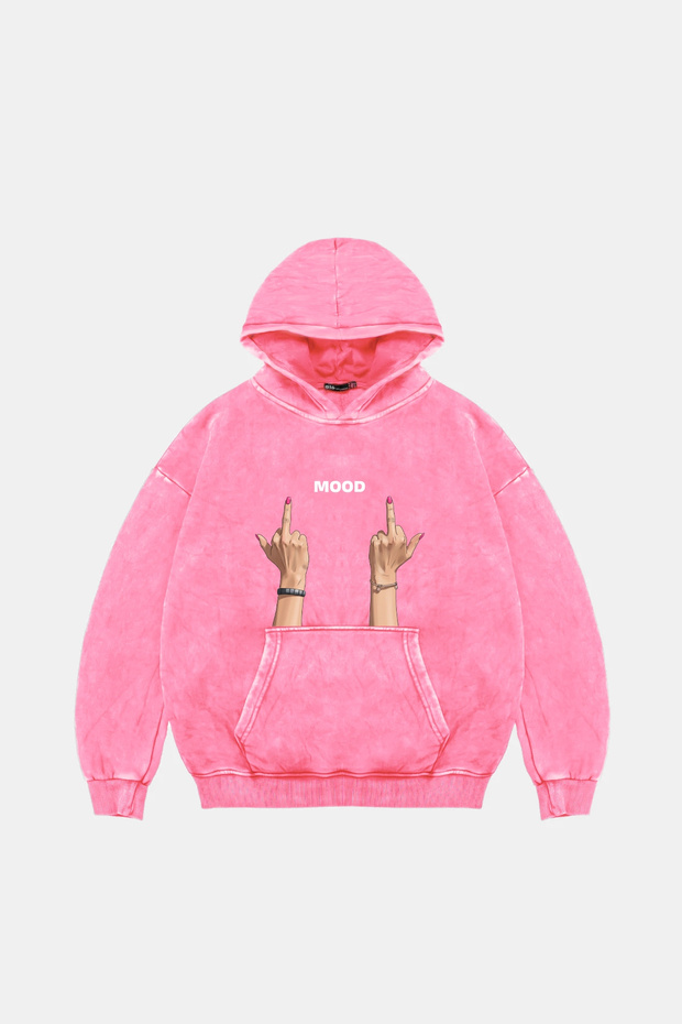 Mood Fu. Printed Oversized Unisex Washable Pink Hoodie